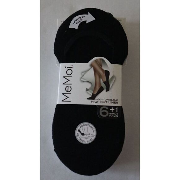 MeMoi MP058 Women Sz 9-11 Black/Gray/White Hi-Cut Cotton Blend Shoe Liners 7-Pck - Picture 1 of 8